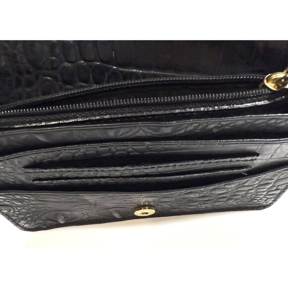 Brahmin Debra Pecan Melbourne Genuine Leather Croc Embossed Wallet Black - Picture 4 of 16